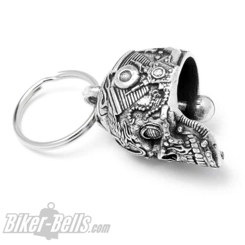 Geilste Biker-Bell ever Totenkopf Motorblock Tank Rad mit Flügeln Flammen Ride Bell